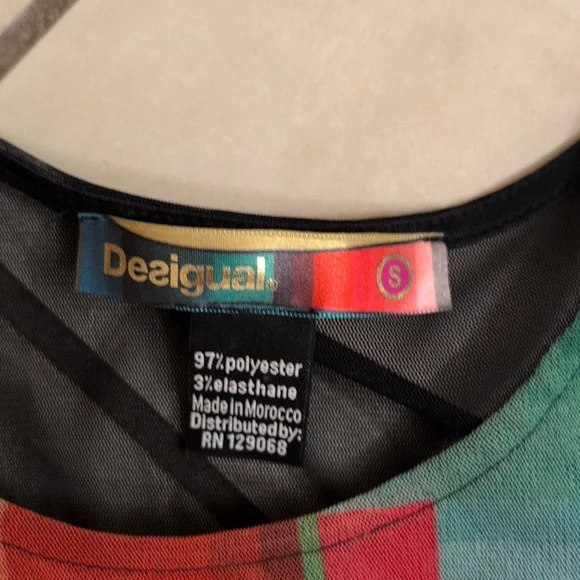 Desigual Shift Dress Geometric Pixel Knit Sheer Mesh Sleeveless Knee Length Blue - Picture 3 of 10